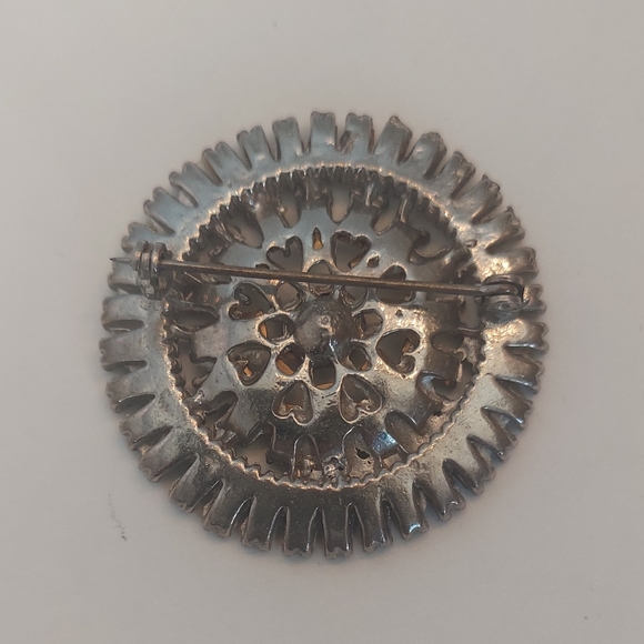 Cut Glass Baguette Round Star Flower Brooch Silvertone Metal Vintage - Picture 4 of 5